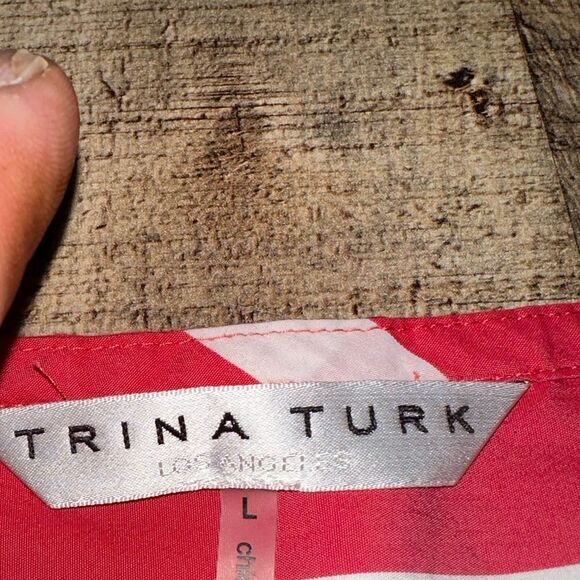 Trina Turk 'Bees Knees' Striped Tie Sleeve Top Pepper White Size L $228 - Picture 6 of 12